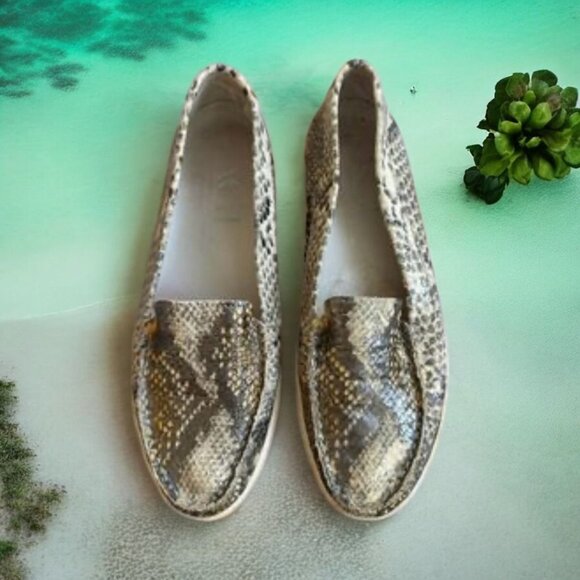 AGL Women's Snake Print Leather Loafers Flats Size 7 / 37 - Picture 1 of 8
